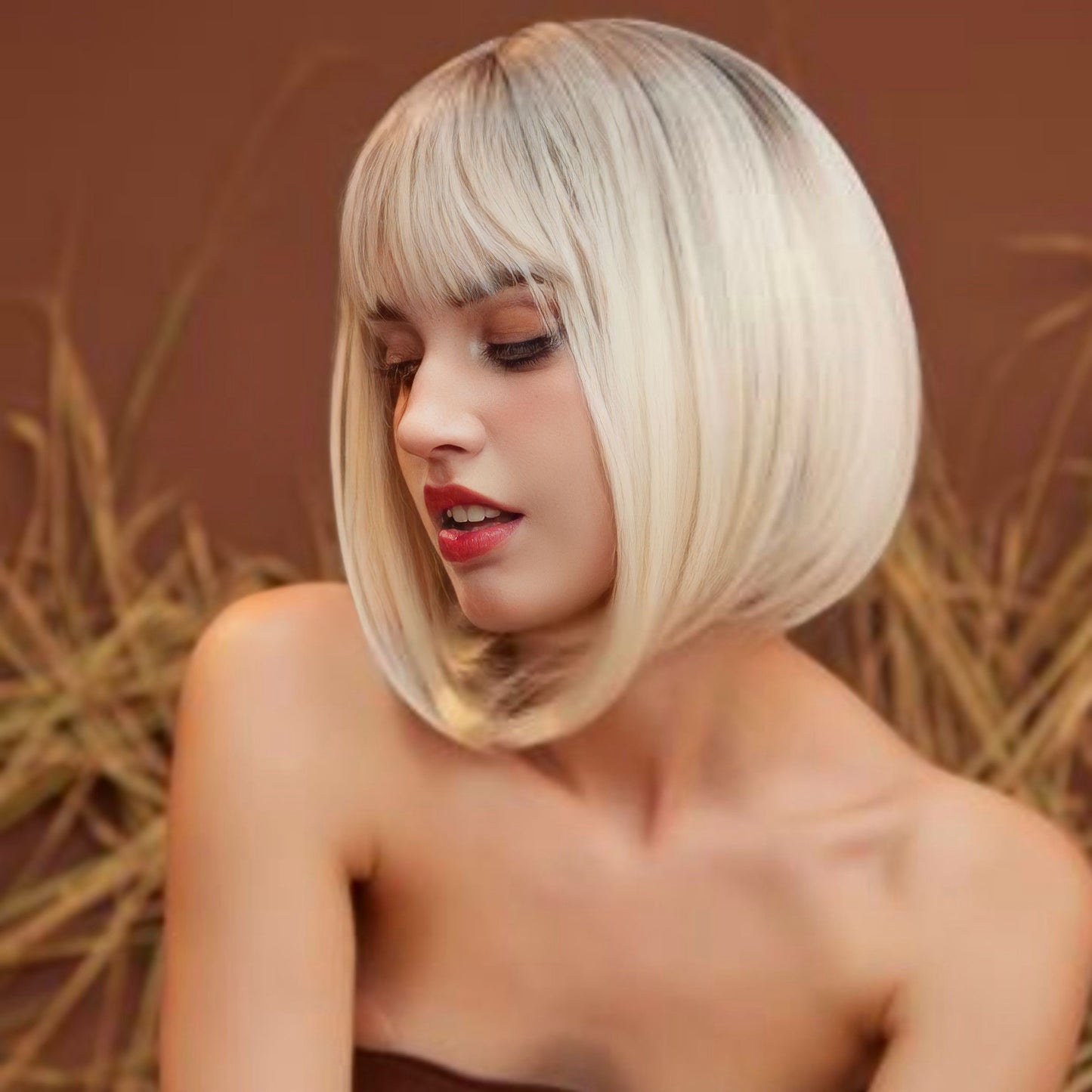 8-Inch Heat-Resistant Synthetic Blonde Wig with Adjustable Fit for All-Day Comfort