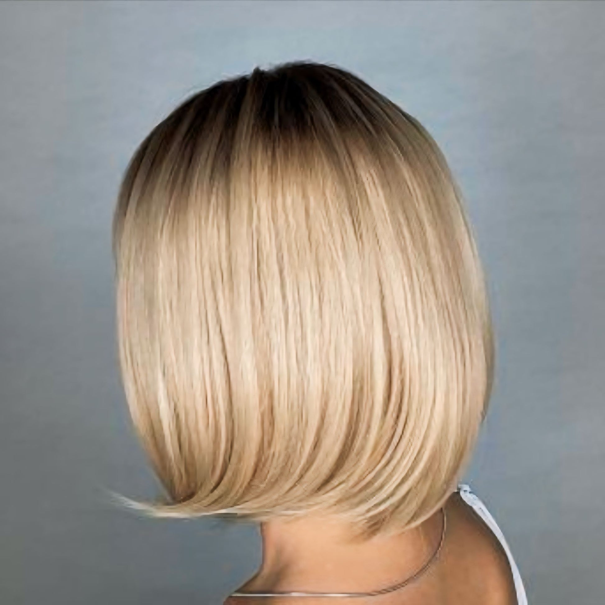 Close-up of heat-resistant synthetic fiber Natural Ash Rooted Blonde Bob Wig with adjustable cap