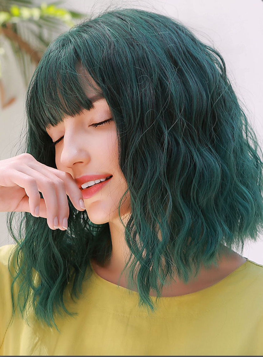 12-inch Heat-Resistant Dark Green Bob Wig with Adjustable Breathable Cap