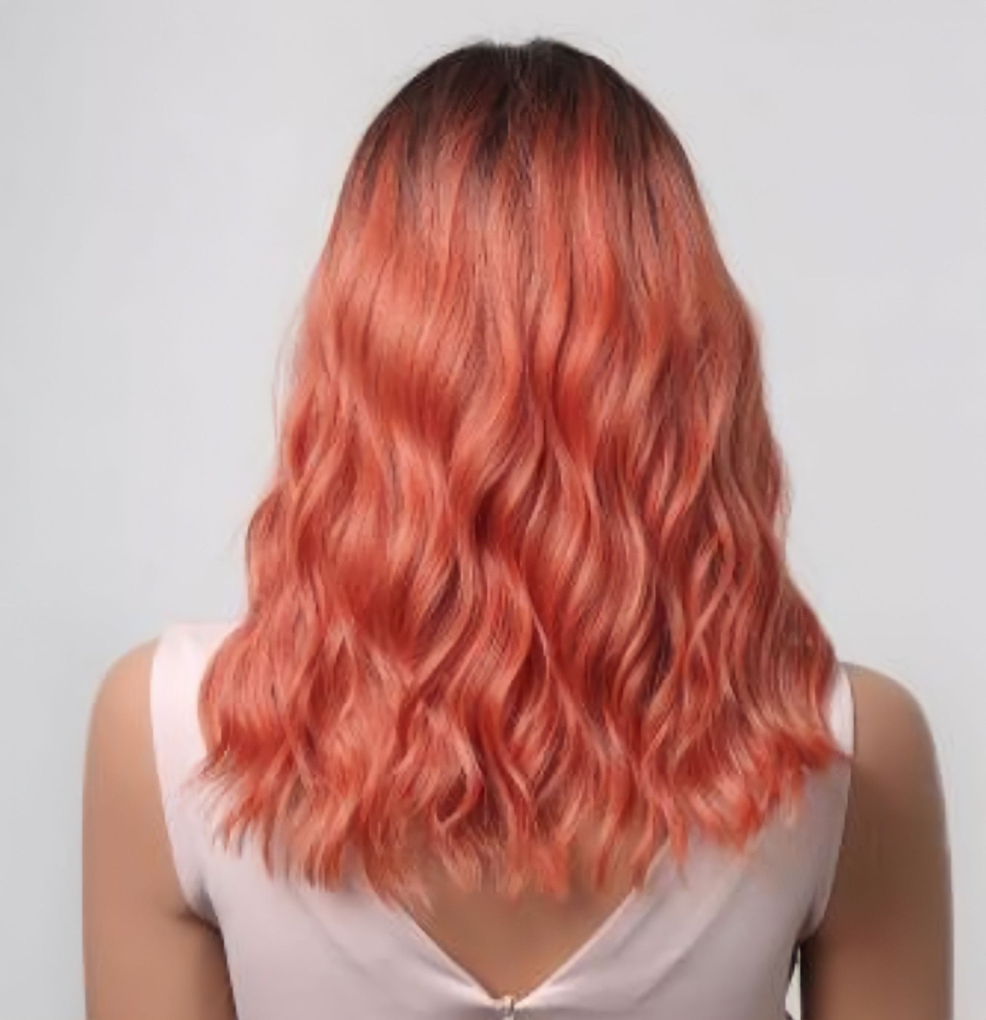 Realistic Rooted Coral Ombre Wig with Wavy Texture, Heat-Friendly, and Breathable Cap Design